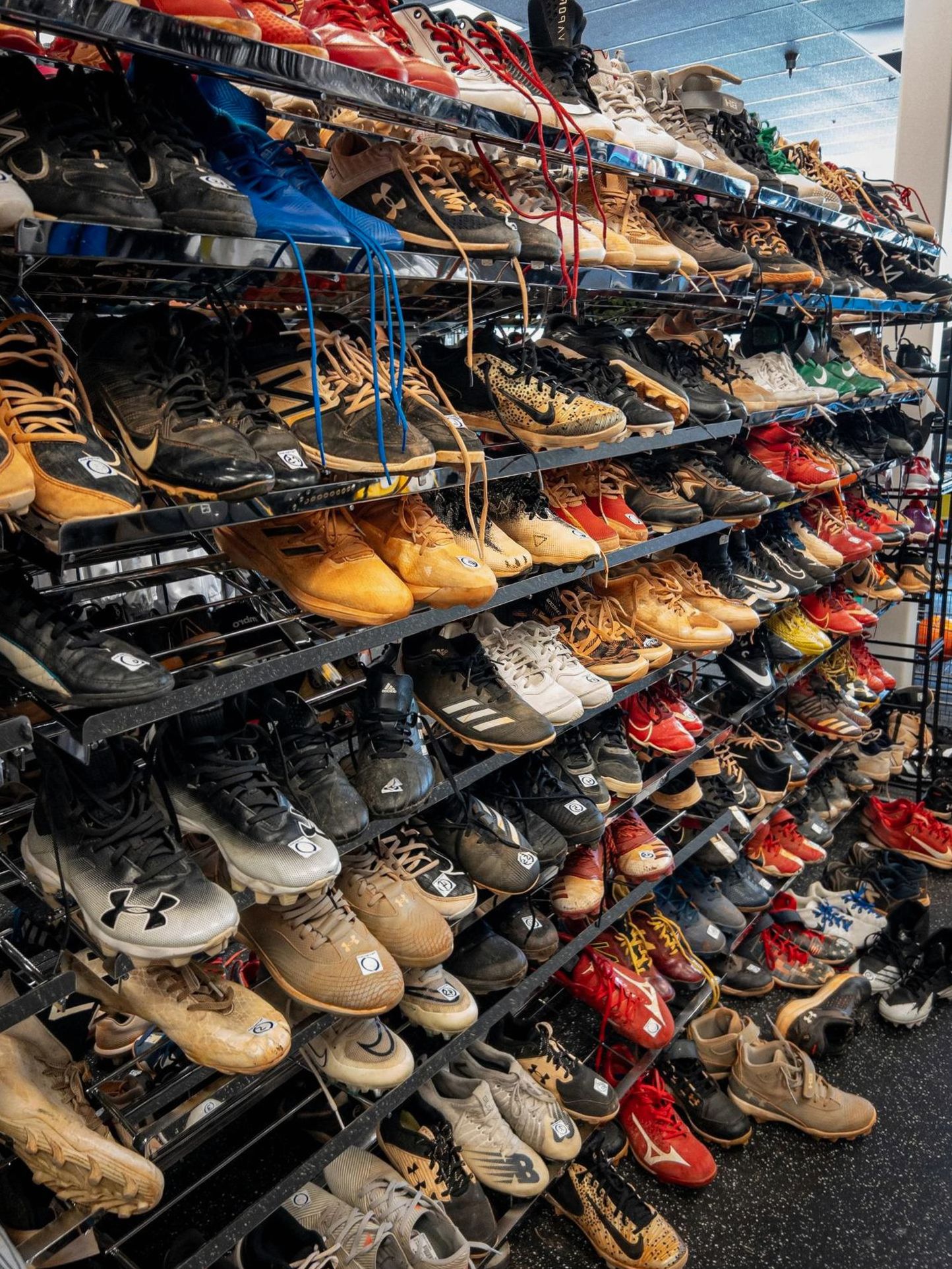 Sports store interior with athletic shoes